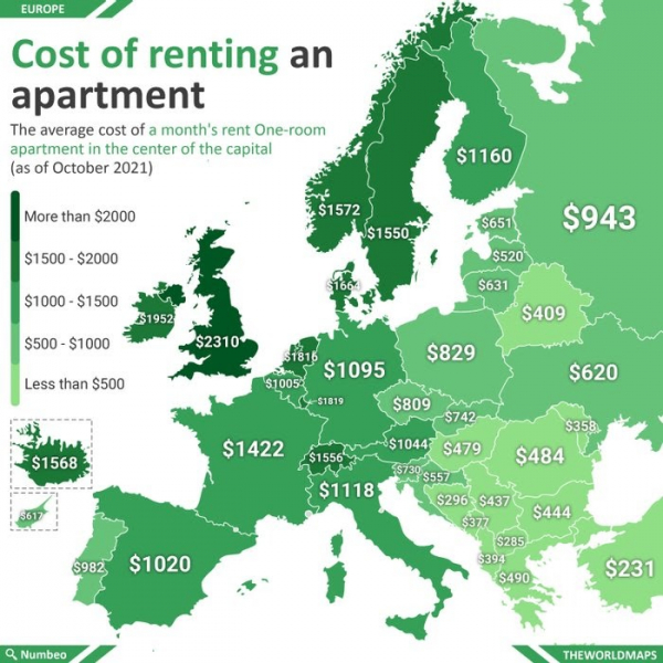 Названы страны Европы с самыми высокими и низкими ценами на аренду