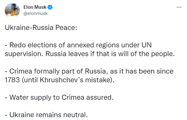 
Илон Маск поделился своей формулой мира между Украиной и Россией. И получил жесткий ответ - Новости Мелитополя
