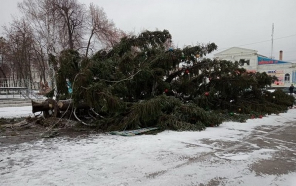 В Украине за день упали три огромные новогодние елки