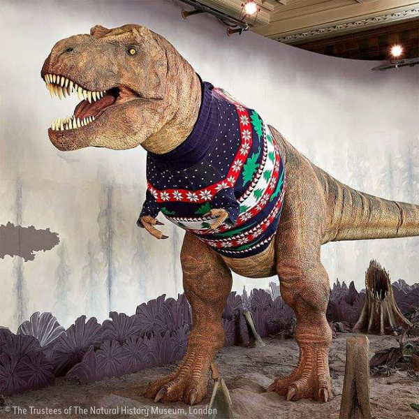 В лондонском музее естествознания тираннозавр примерил рождественский свитер